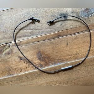 VTG 90s Lee Angel Women’s Brown Leather Cord Choker Necklace Silver Cylinder EUC